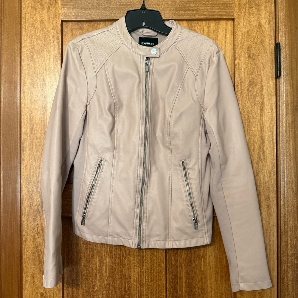 Express Faux Leather Jacket in Light Taupe/Pink
